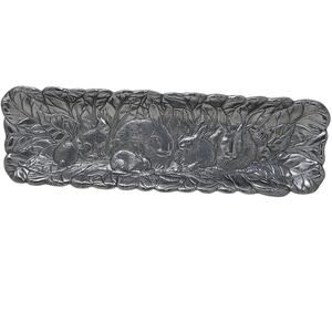 Vintage 90s Arthur Court 19x6 Silver Long Bunny Rabbit Easter Platter Spring